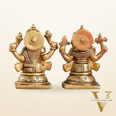 Brass Ganesha and Lakshmi Idols Pair | Height 4 inch