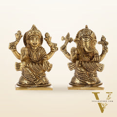 Brass Ganesha and Lakshmi Idols Pair | Height 4 inch
