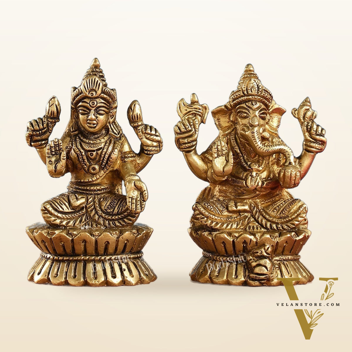 Brass Ganesha and Lakshmi Idols Pair | Height 4.5 inch