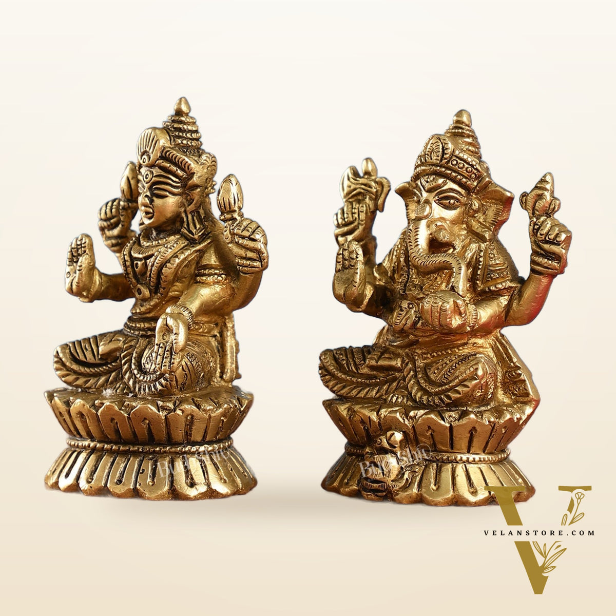 Brass Ganesha and Lakshmi Idols Pair | Height 4.5 inch