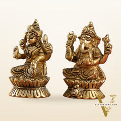Brass Ganesha and Lakshmi Idols Pair | Height 4.5 inch