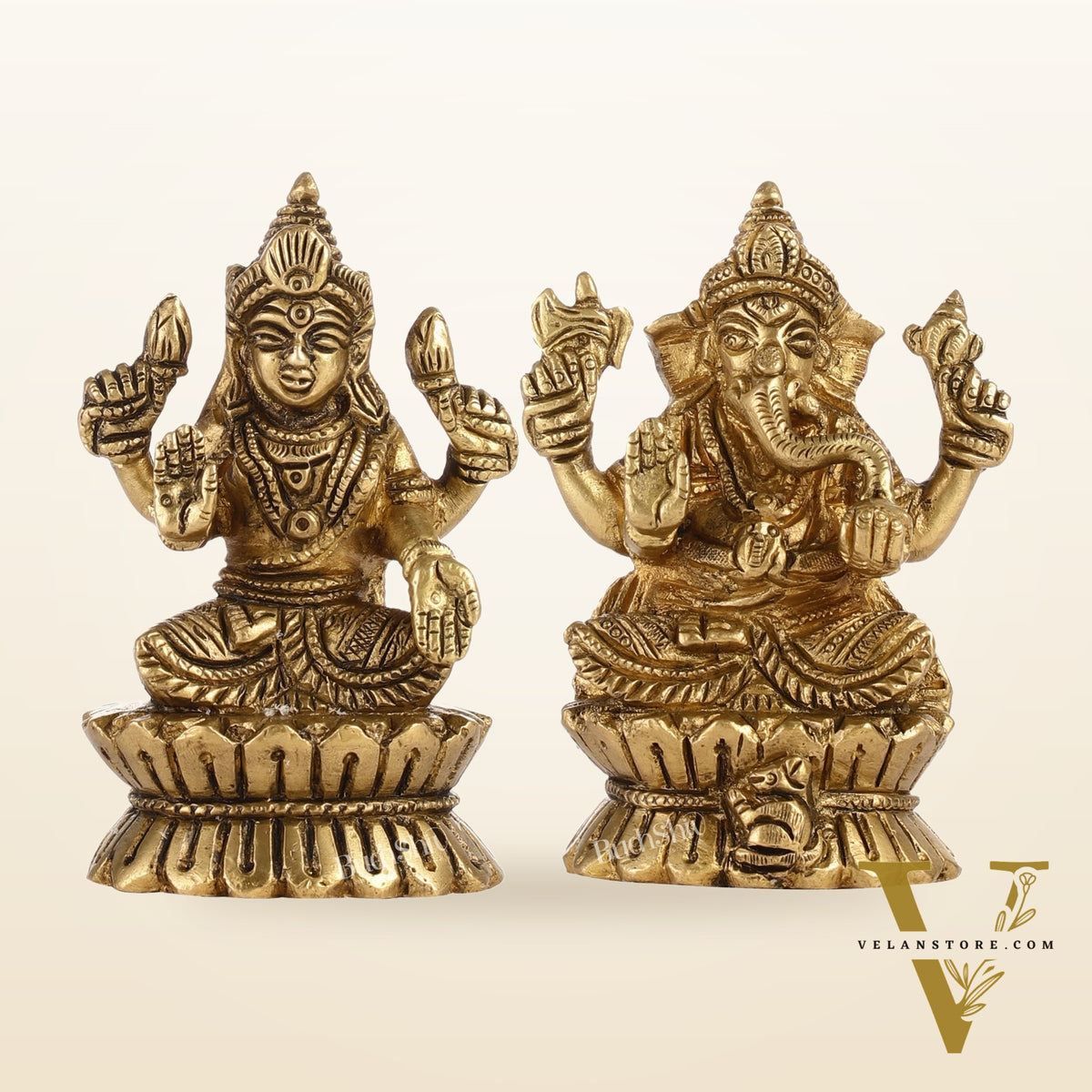 Brass Ganesha and Lakshmi Idols Pair | Height 4.5 inch