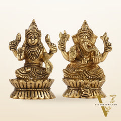 Brass Ganesha and Lakshmi Idols Pair | Height 4.5 inch