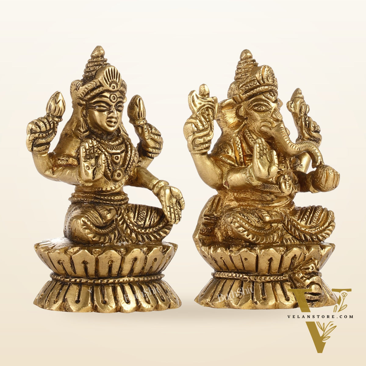 Brass Ganesha and Lakshmi Idols Pair | Height 4.5 inch