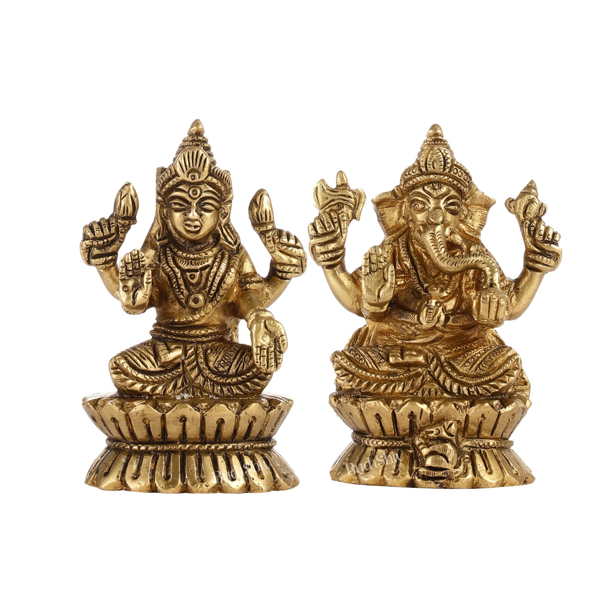 Brass Ganesha and Lakshmi Idols Pair | Height 4.5 inch