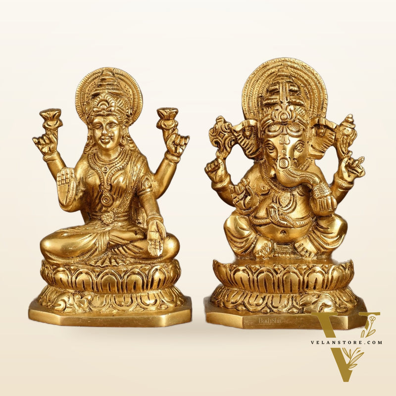 Brass Ganesha and Lakshmi Statues | 6 Inch