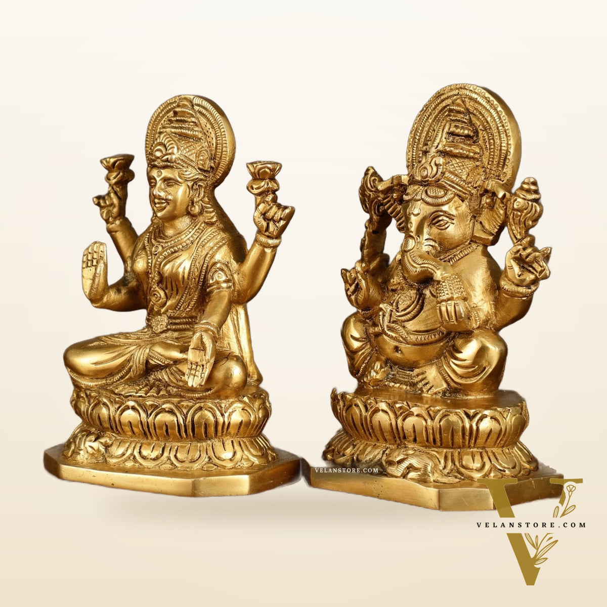 Brass Ganesha and Lakshmi Statues | 6 Inch