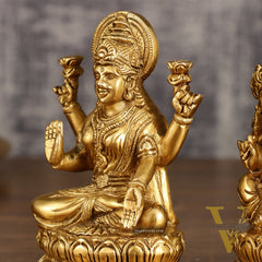 Brass Ganesha and Lakshmi Statues | 6 Inch