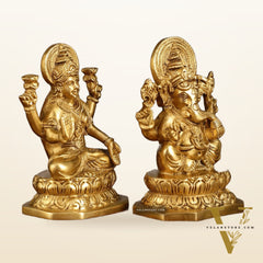 Brass Ganesha and Lakshmi Statues | 6 Inch