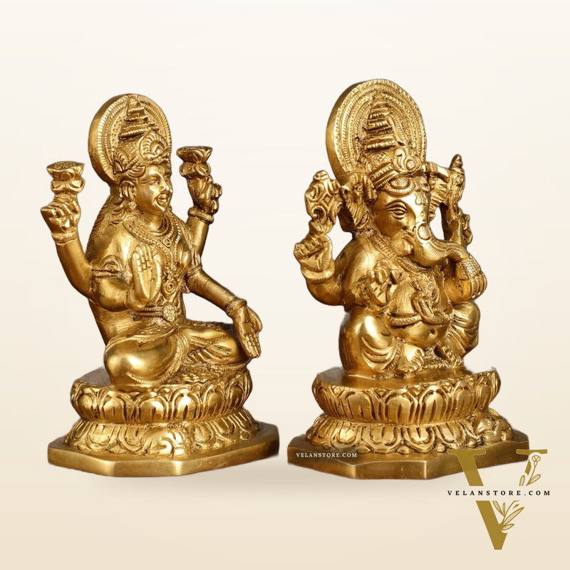 Brass Ganesha and Lakshmi Statues | 6 Inch