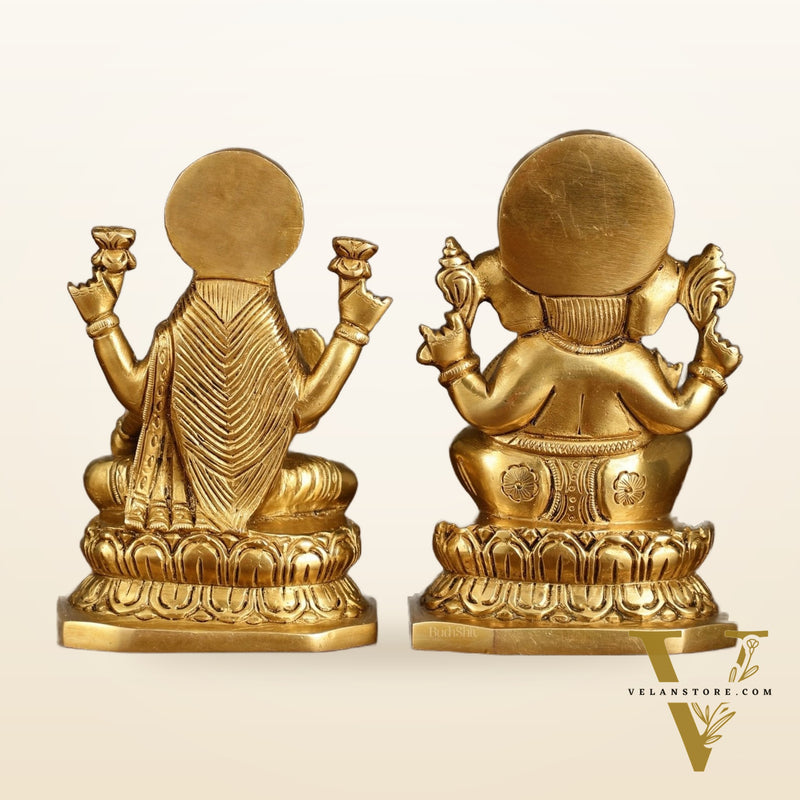 Brass Ganesha and Lakshmi Statues | 6 Inch