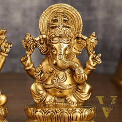 Brass Ganesha and Lakshmi Statues | 6 Inch