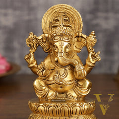 Brass Ganesha and Lakshmi Statues | 6 Inch
