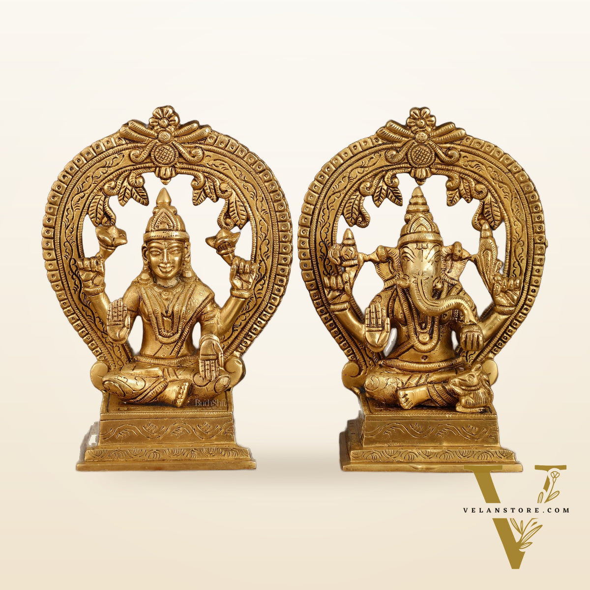Brass Ganesha and Lakshmi Statues | 7 Inch