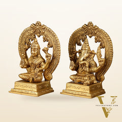 Brass Ganesha and Lakshmi Statues | 7 Inch
