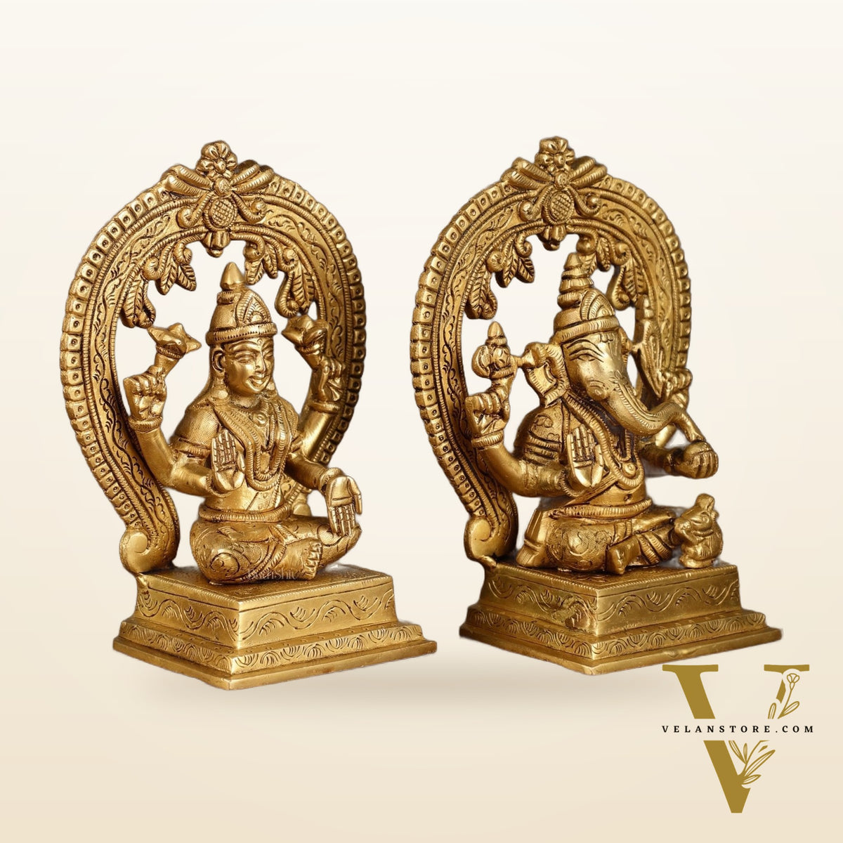 Brass Ganesha and Lakshmi Statues | 7 Inch