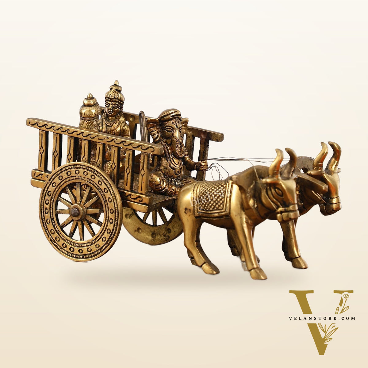Brass Ganesha bullock cart with riddhi siddhi