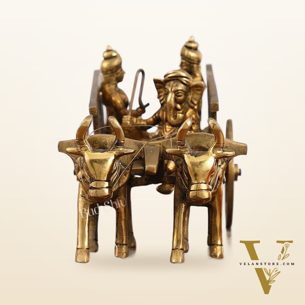 Brass Ganesha bullock cart with riddhi siddhi