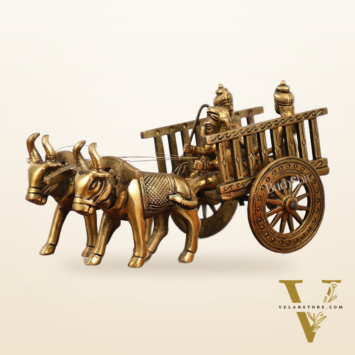 Brass Ganesha bullock cart with riddhi siddhi