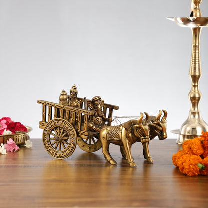 Brass Ganesha bullock cart with riddhi siddhi