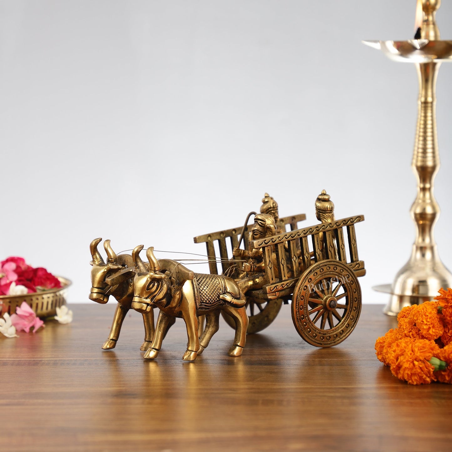 Brass Ganesha bullock cart with riddhi siddhi