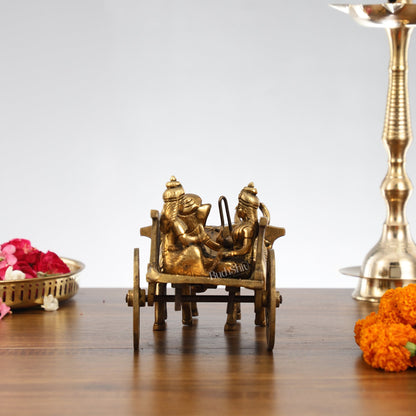 Brass Ganesha bullock cart with riddhi siddhi