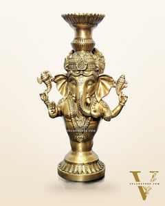 Brass Ganesha Candle Stand - Fine Detailing, Handcrafted Brass Décor