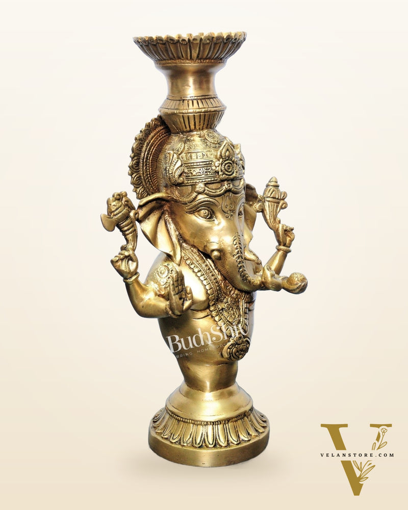 Brass Ganesha Candle Stand - Fine Detailing, Handcrafted Brass Décor