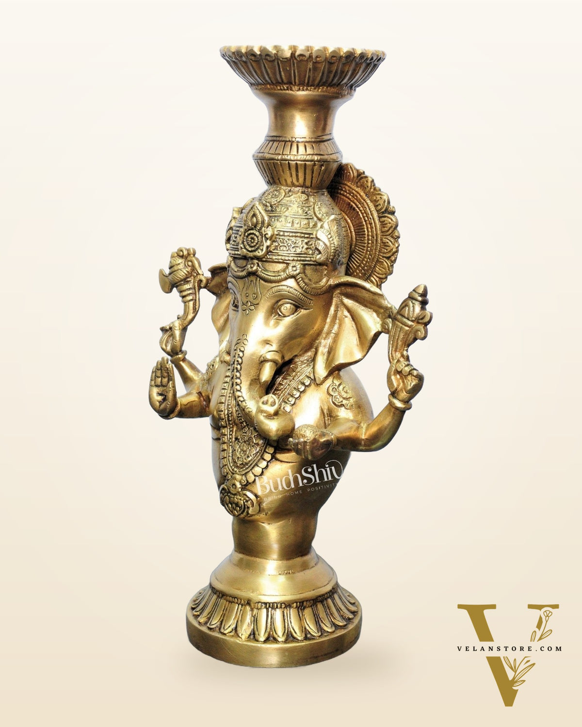 Brass Ganesha Candle Stand - Fine Detailing, Handcrafted Brass Décor