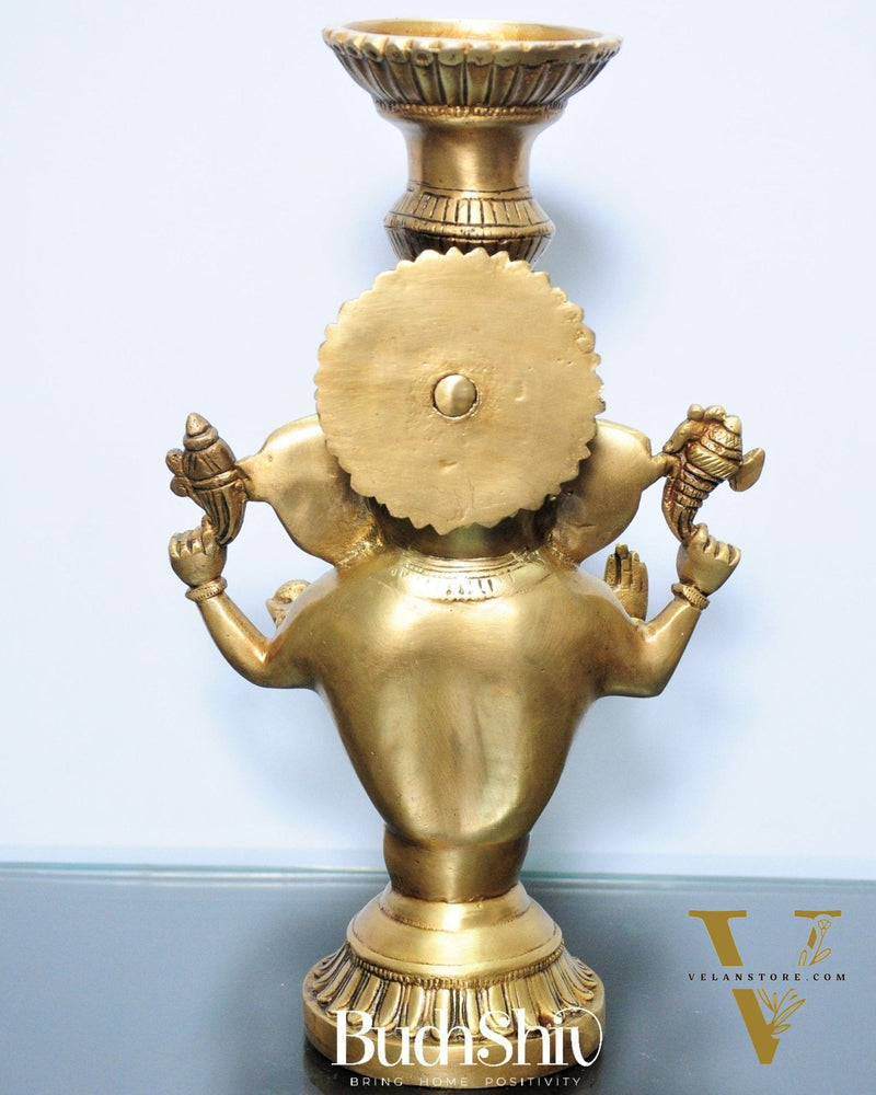 Brass Ganesha Candle Stand - Fine Detailing, Handcrafted Brass Décor