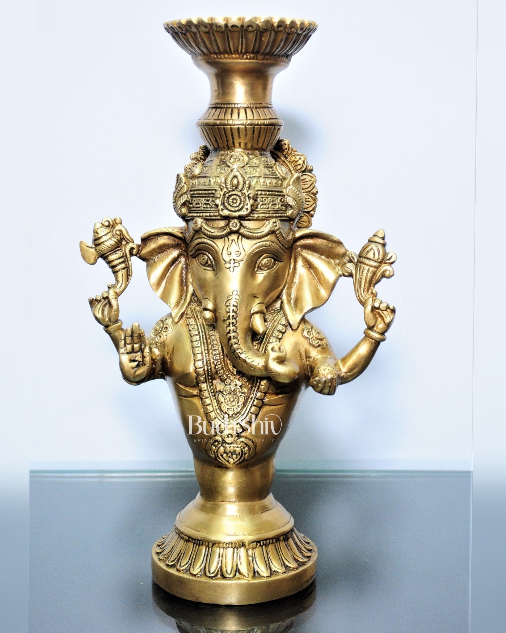 Brass Ganesha Candle Stand - Fine Detailing, Handcrafted Brass Décor