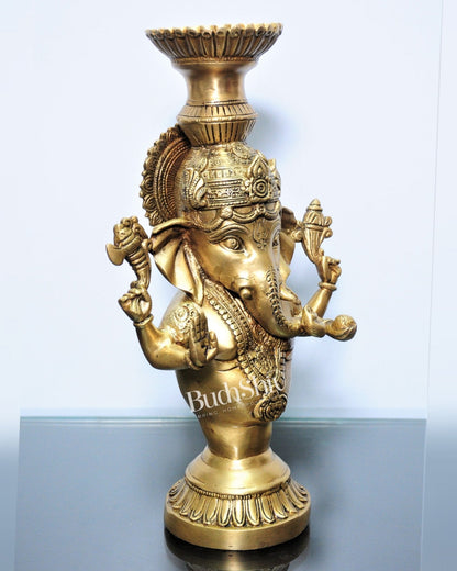 Brass Ganesha Candle Stand - Fine Detailing, Handcrafted Brass Décor