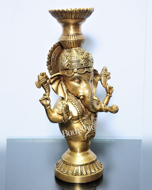 Brass Ganesha Candle Stand - Fine Detailing, Handcrafted Brass Décor