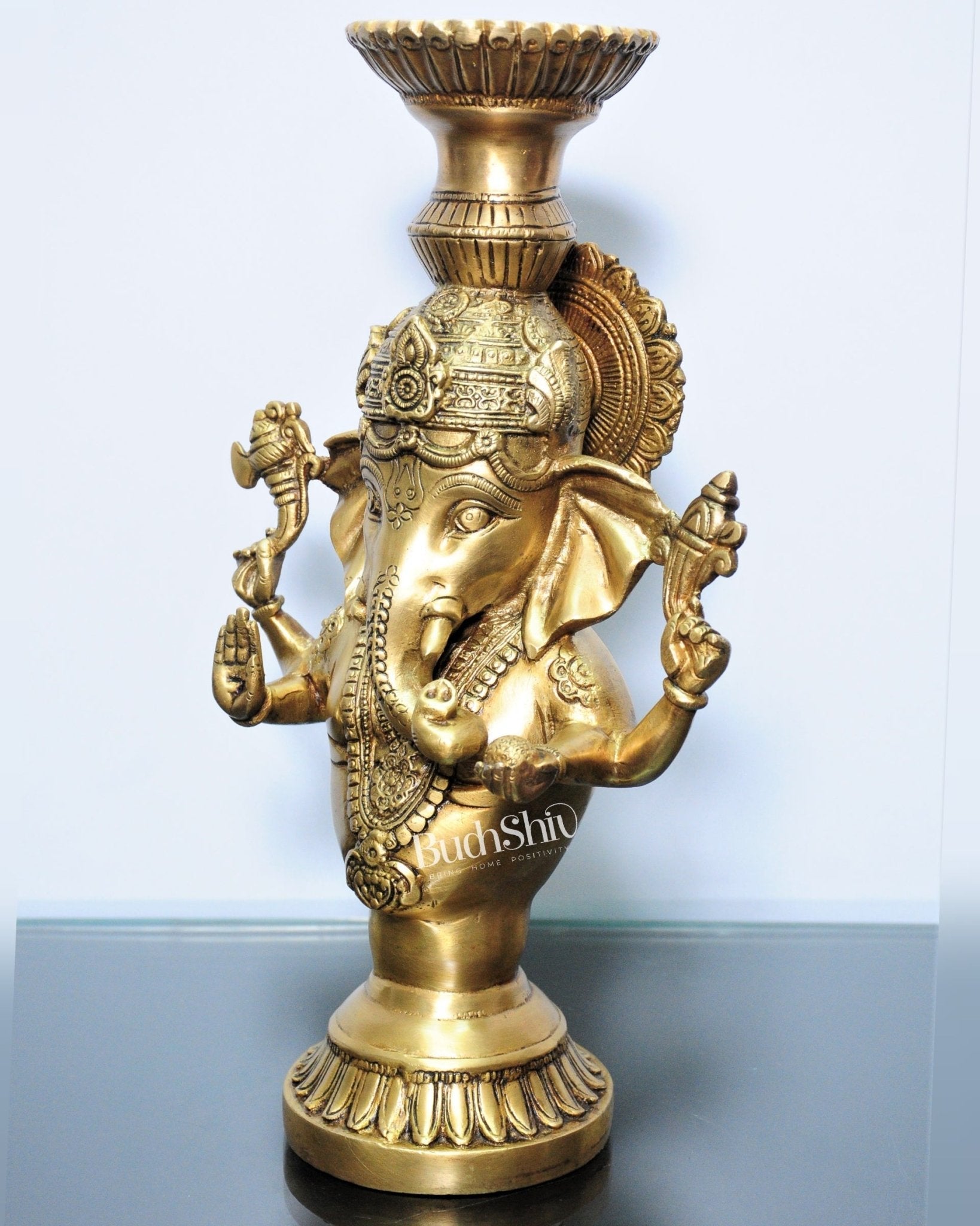 Brass Ganesha Candle Stand - Fine Detailing, Handcrafted Brass Décor