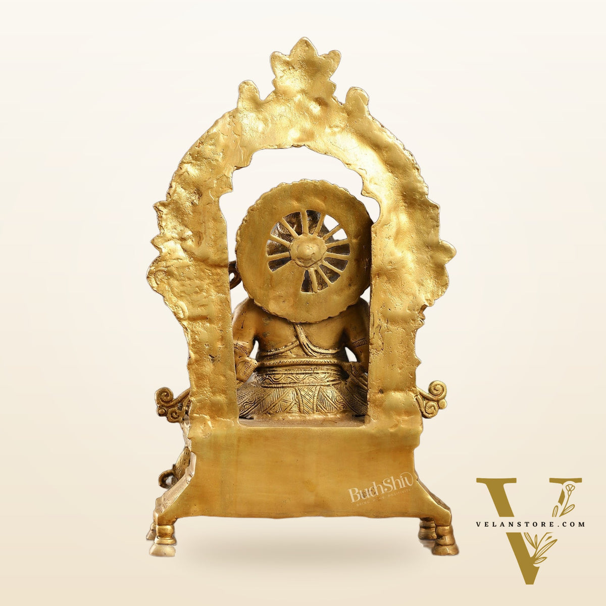 Brass Ganesha Charbhuja Statue - Seated on Throne, 18" antique