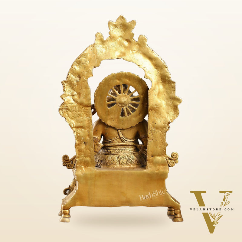 Brass Ganesha Charbhuja Statue - Seated on Throne, 18" antique