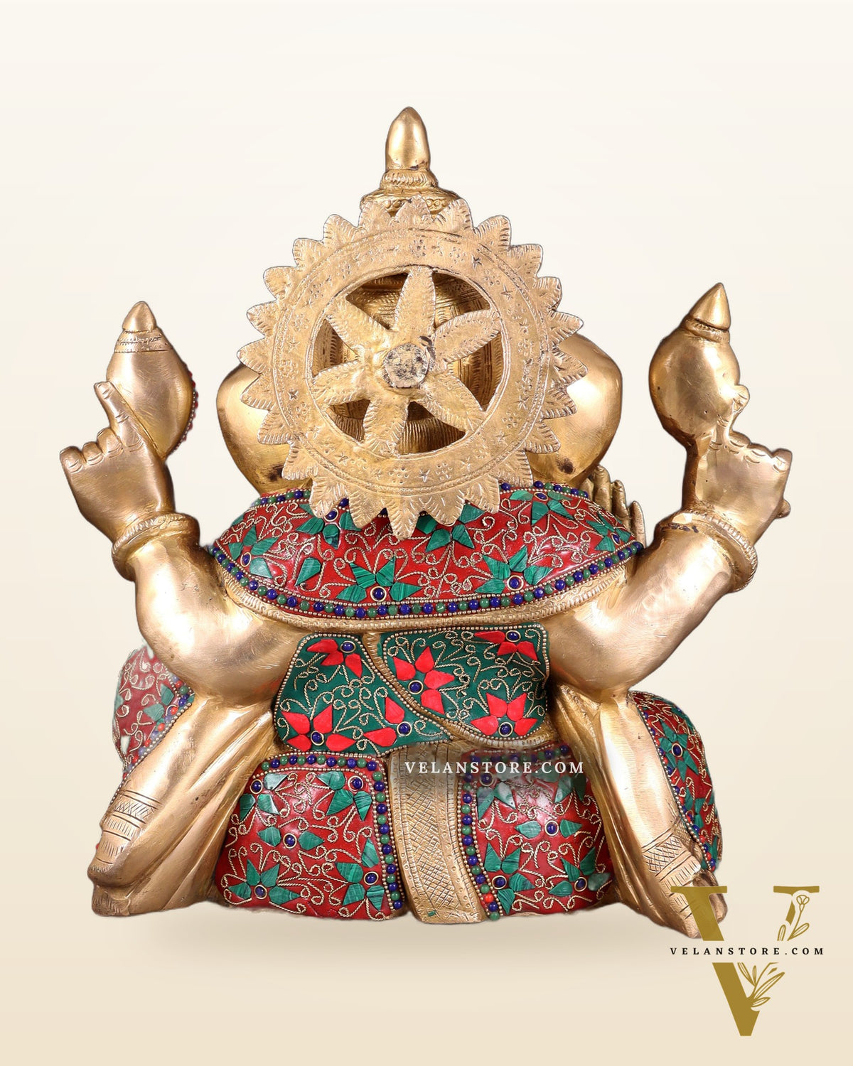 Brass ganesha Chubby Idol floral stonework 13 inch