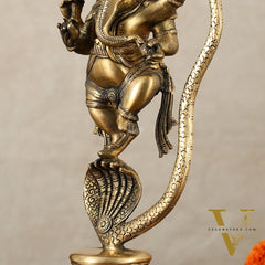 Brass Ganesha Dancing on Vasuki Naag Sculpture – 11.5 Inch