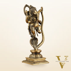Brass Ganesha Dancing on Vasuki Naag Sculpture – 11.5 Inch