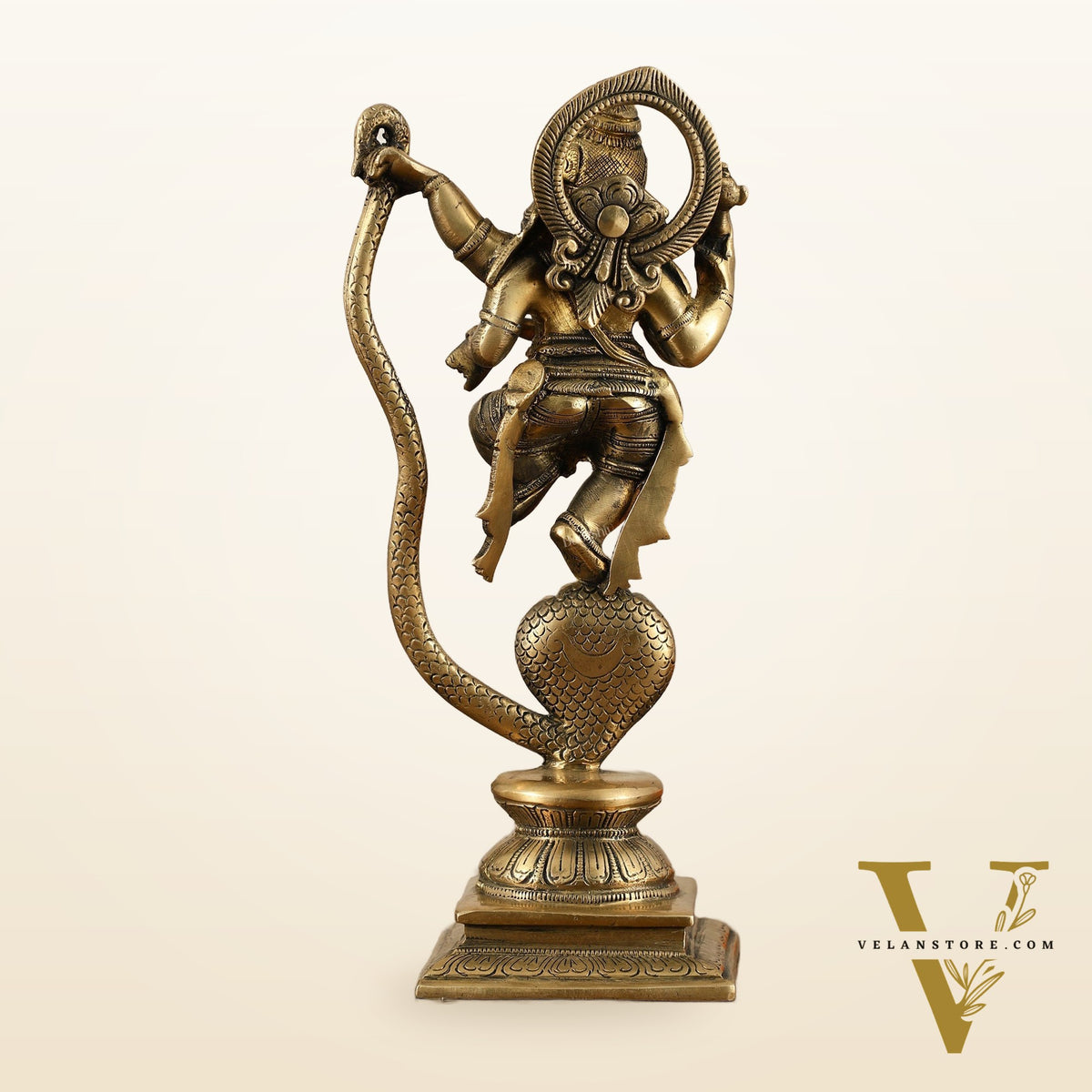Brass Ganesha Dancing on Vasuki Naag Sculpture – 11.5 Inch