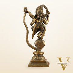Brass Ganesha Dancing on Vasuki Naag Sculpture – 11.5 Inch