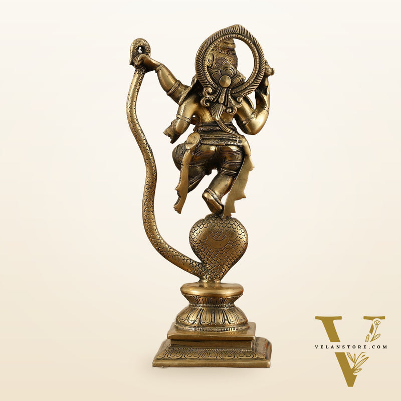 Brass Ganesha Dancing on Vasuki Naag Sculpture – 11.5 Inch