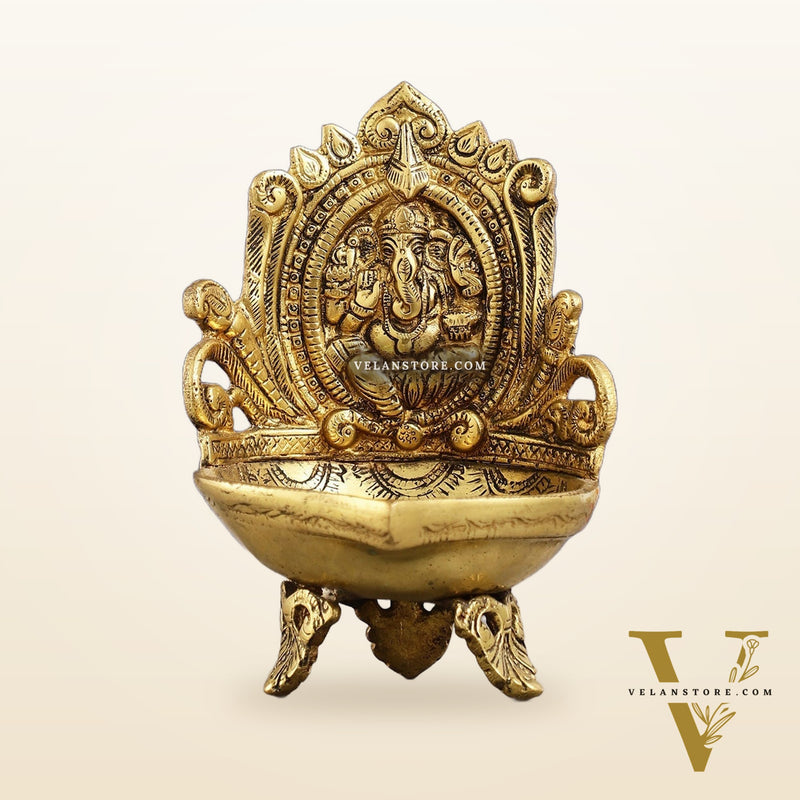 Brass Ganesha Diya Oil Lamp - 7 Inch
