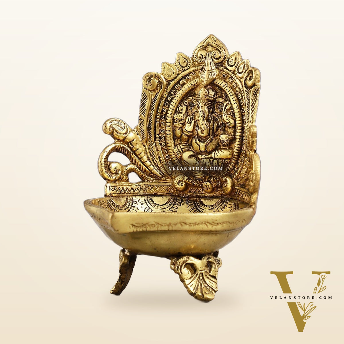 Brass Ganesha Diya Oil Lamp - 7 Inch