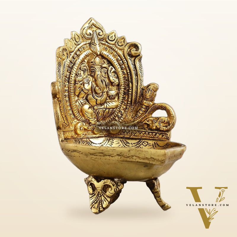 Brass Ganesha Diya Oil Lamp - 7 Inch