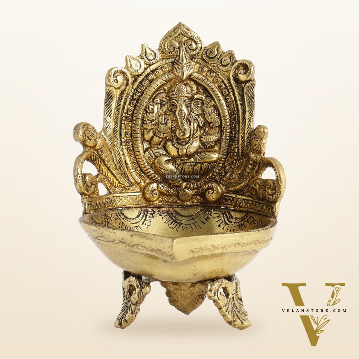 Brass Ganesha Diya Oil Lamp - 7 Inch