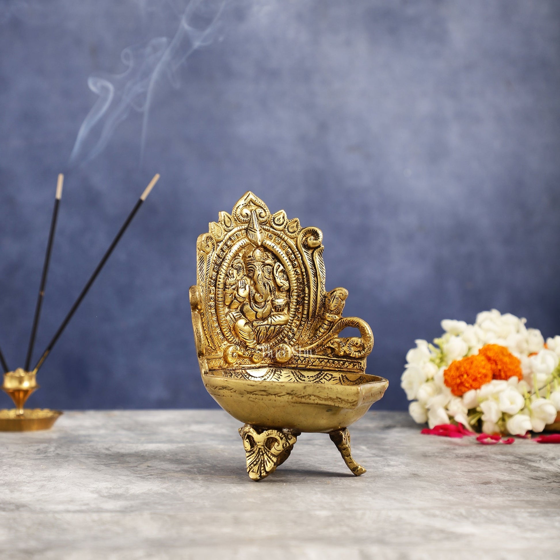 Brass Ganesha Diya Oil Lamp - 7 Inch