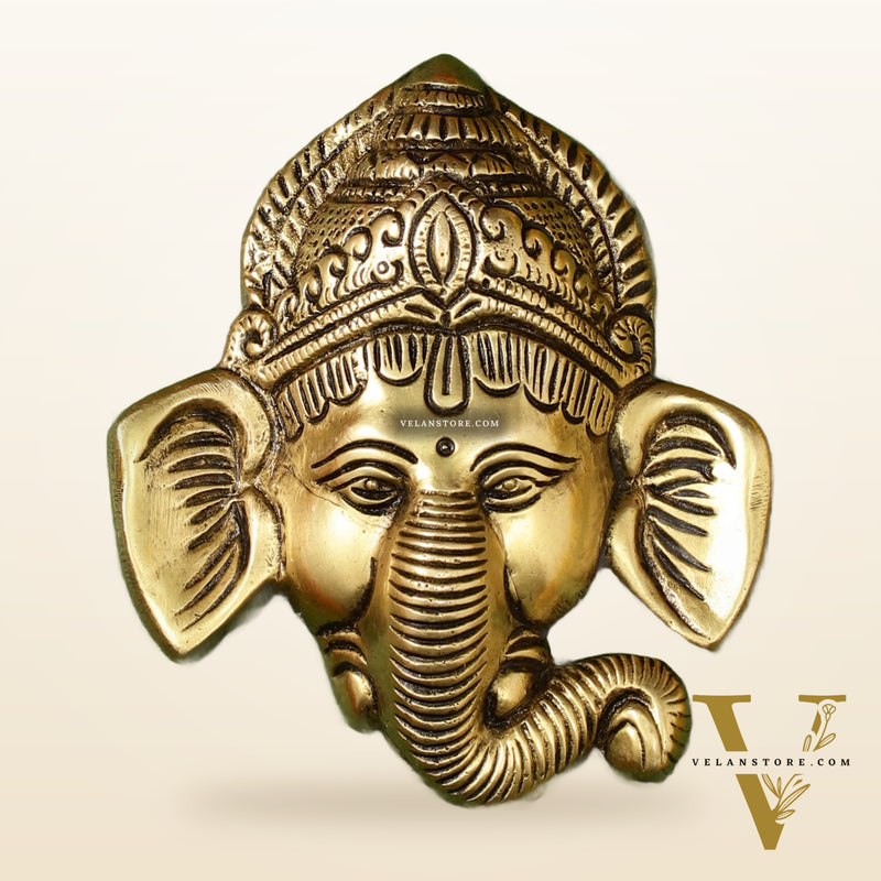 Brass Ganesha Face Wall Hanging - 4 x 3.5 inch
