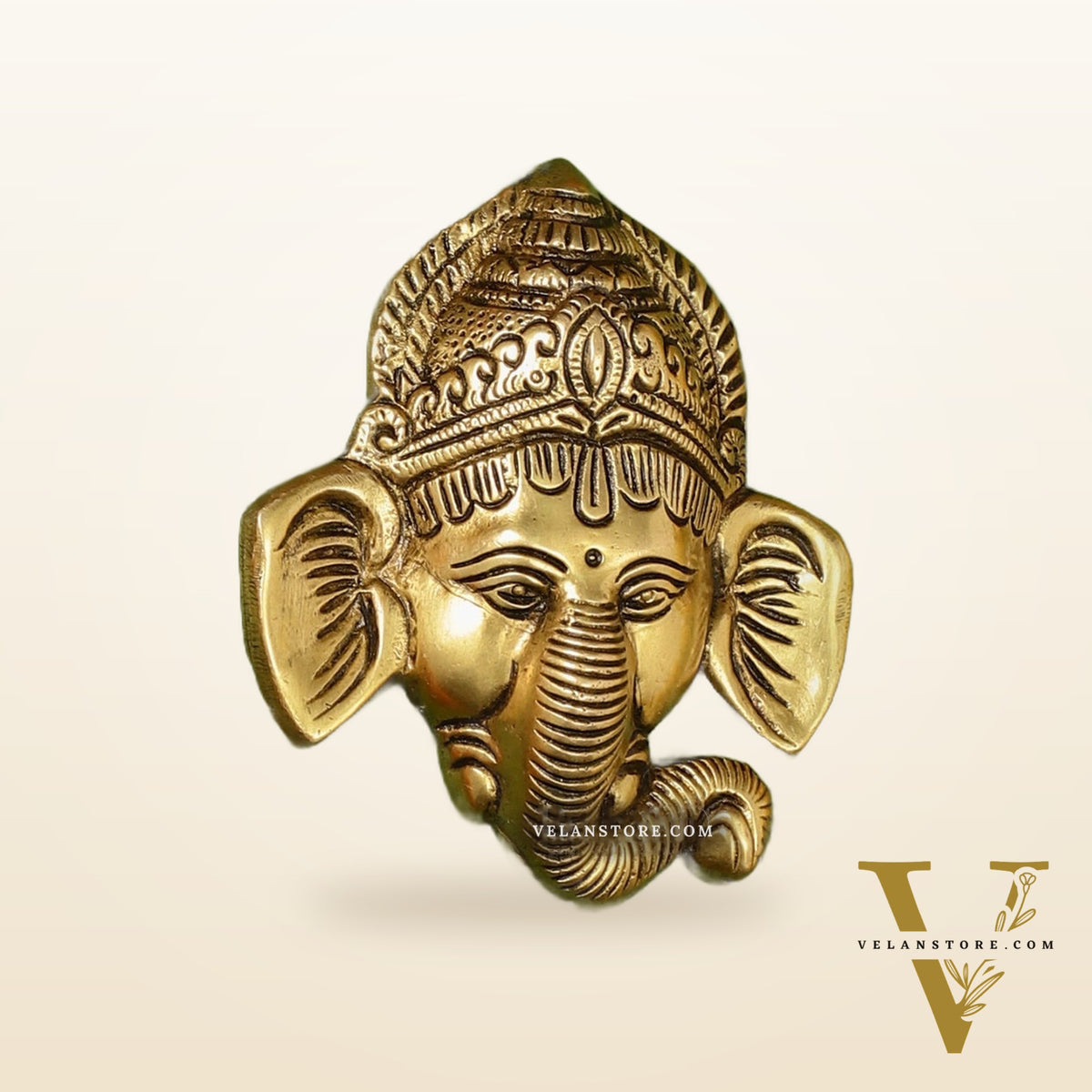 Brass Ganesha Face Wall Hanging - 4 x 3.5 inch