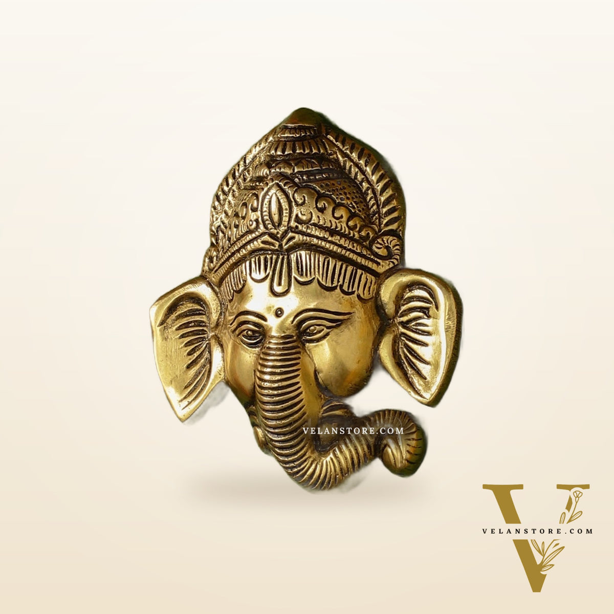 Brass Ganesha Face Wall Hanging - 4 x 3.5 inch